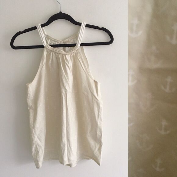 J. CREW Sleeveless Halter Blouse Nautical Anchor Print Tan White 4 - Picture 8 of 14